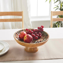 Load image into Gallery viewer, 702-7588 Natural with Bird Print Wooden Bowl 12x12x5.5