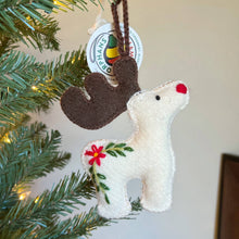Load image into Gallery viewer, 151-12 Reindeer Embroidered Wool Christmas Ornament