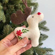 Load image into Gallery viewer, 151-12 Reindeer Embroidered Wool Christmas Ornament