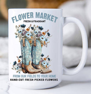 36-3616 Western Cowboy Boots Flower Market Coffee Mug