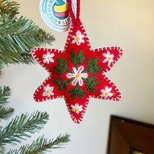 Load image into Gallery viewer, 151-12   Red Six Pointed Star Embroidered Wool Christmas Ornament
