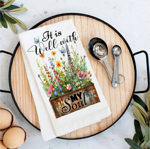 36-41441 It Is Well with My Soul Flowers Spiritual Tea Towel