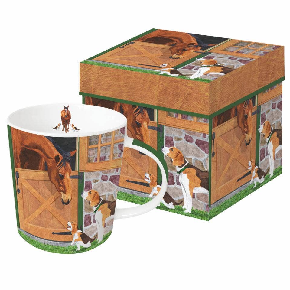 48-3 MUG IN GIFT BOX- HORSE & HOUNDS