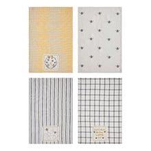 Load image into Gallery viewer, 702-3 Embroidered Bee Tea Towel with Gray Stripes
