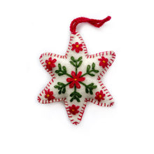 Load image into Gallery viewer, 151-12   White Six Pointed Star Embroidered Wool Christmas Ornament
