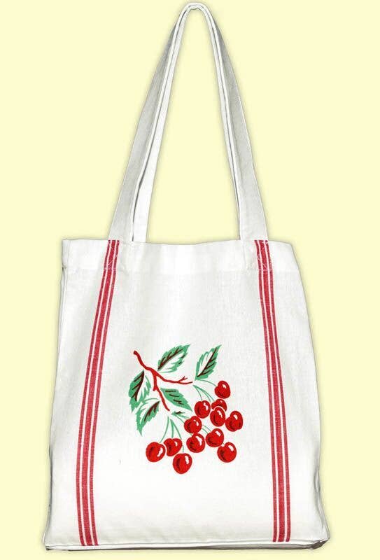 103-1  Cherries Retro Cotton Tote, book-size