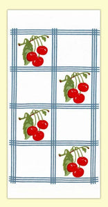 103-3  Country Cherry, blue, Retro Flour Sack Kitchen Towel