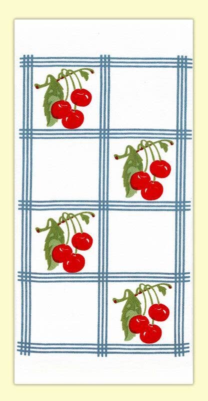 103-3  Country Cherry, blue, Retro Flour Sack Kitchen Towel