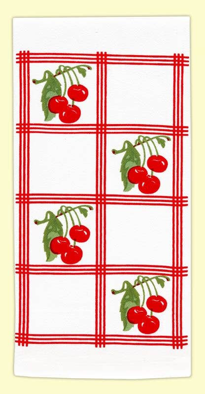 103-2  Country Cherry, red, Retro Flour Sack Kitchen Towel
