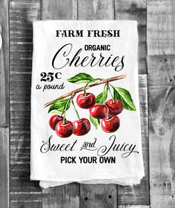 36-9   Farm Fresh Organic Cherries Kitchen Cotton Tea Towels