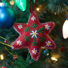 Load image into Gallery viewer, 151-12   Red Six Pointed Star Embroidered Wool Christmas Ornament
