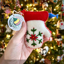 Load image into Gallery viewer, 151-12   White Mitten Embroidered Wool Christmas Ornament
