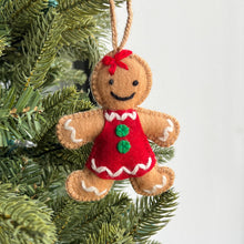 Load image into Gallery viewer, 151-12   Gingerbread Woman Embroidered Wool Christmas Ornament
