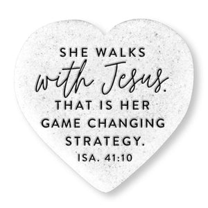209-19 LCP Tabletop Heart Stone Walks With Jesus - Heart Stone