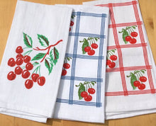 Load image into Gallery viewer, 103-3  Country Cherry, blue, Retro Flour Sack Kitchen Towel
