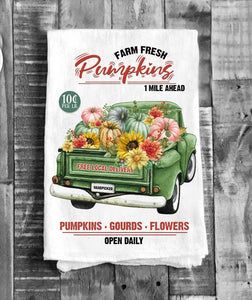 36-55 Fall Autumn Farm Fresh Pumpkins Kitchen Flour Sack Tea Towel