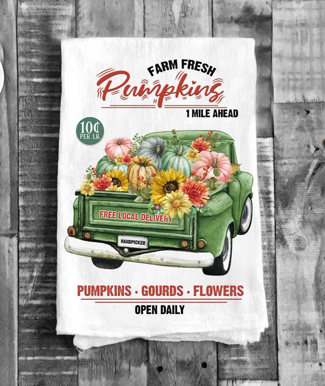 36-55 Fall Autumn Farm Fresh Pumpkins Kitchen Flour Sack Tea Towel