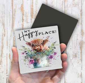 36-16023 Highland Cow My Happy Place Magnet Fridge