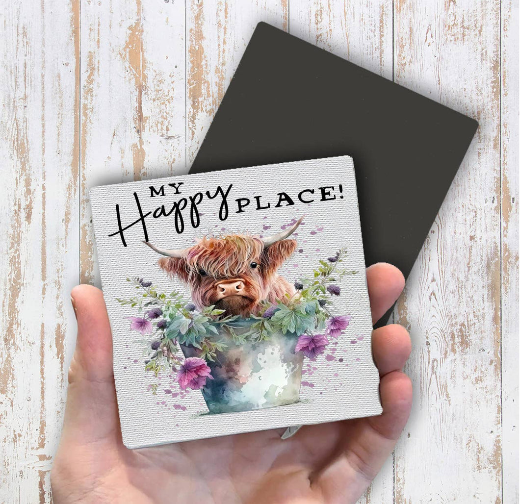 36-16023 Highland Cow My Happy Place Magnet Fridge