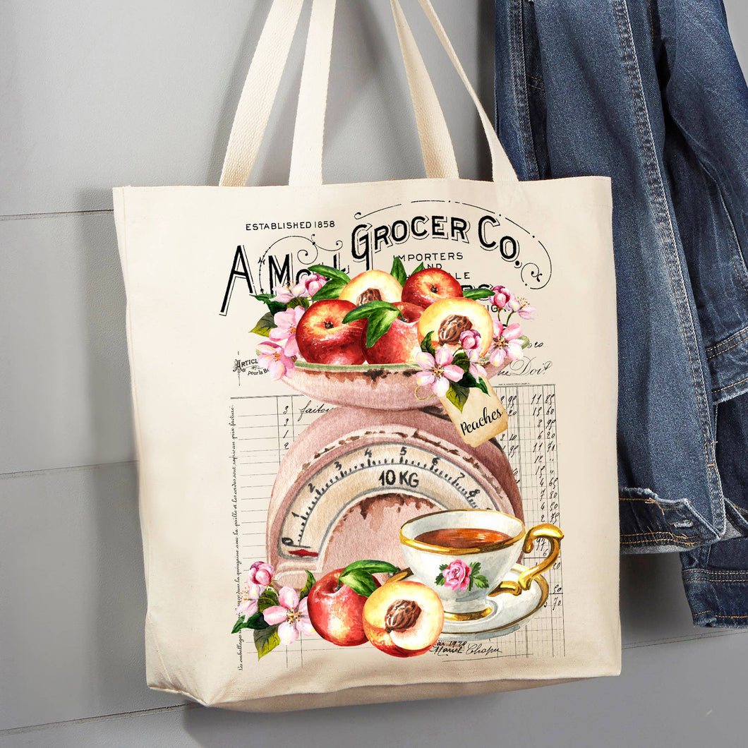 36-15   Vintage French Peaches & Tea 12 oz Canvas Tote Bag