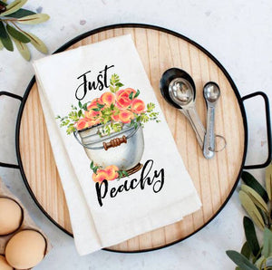 36-12   Just Peachy Bucket of Peaches Cotton Tea Towels