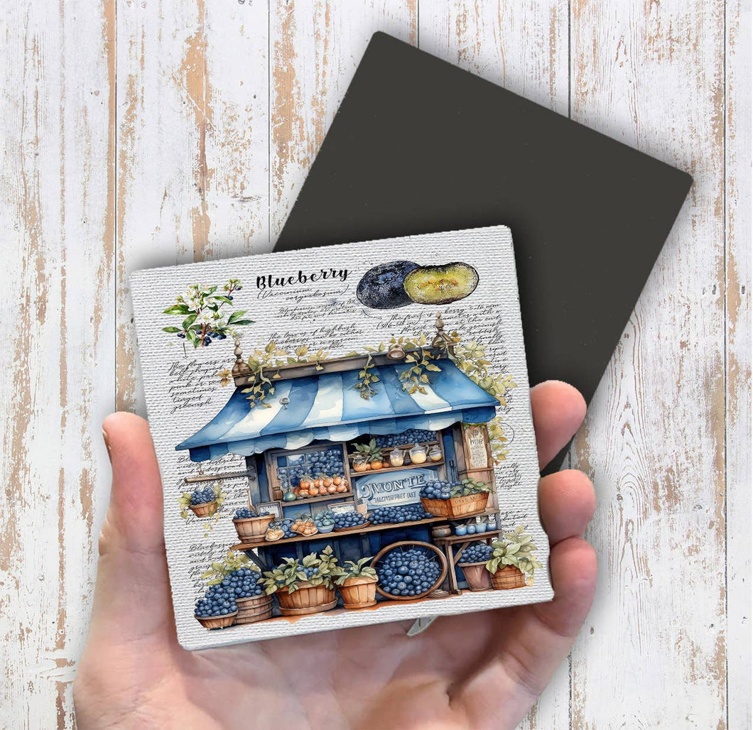 36-1166-2 Vintage Blueberry Fruit Cart Market Magnet Fridge