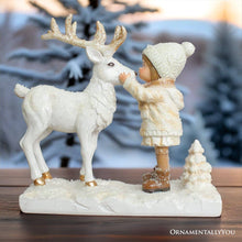 Load image into Gallery viewer, 17-1045   Charming Deer and Little Girl Figurine, Vintage Christmas
