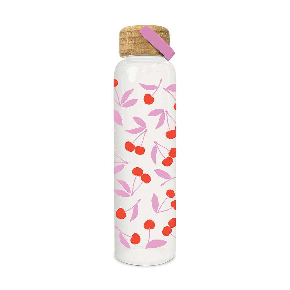 7-GLB21 Cherry Sweet Glass Water Bottle with Bamboo Lid