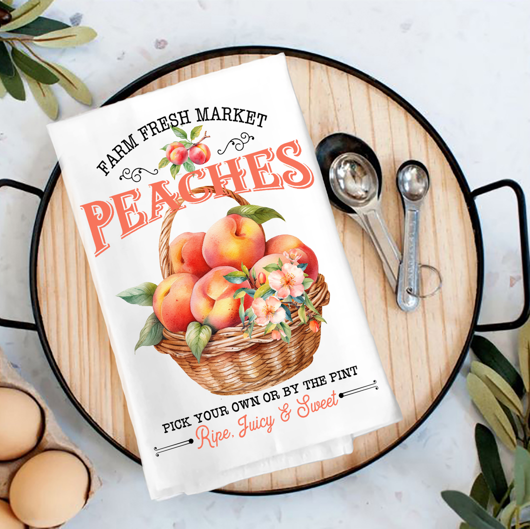 36-42 Farm Fresh Peaches Blossoms  Tea Towel