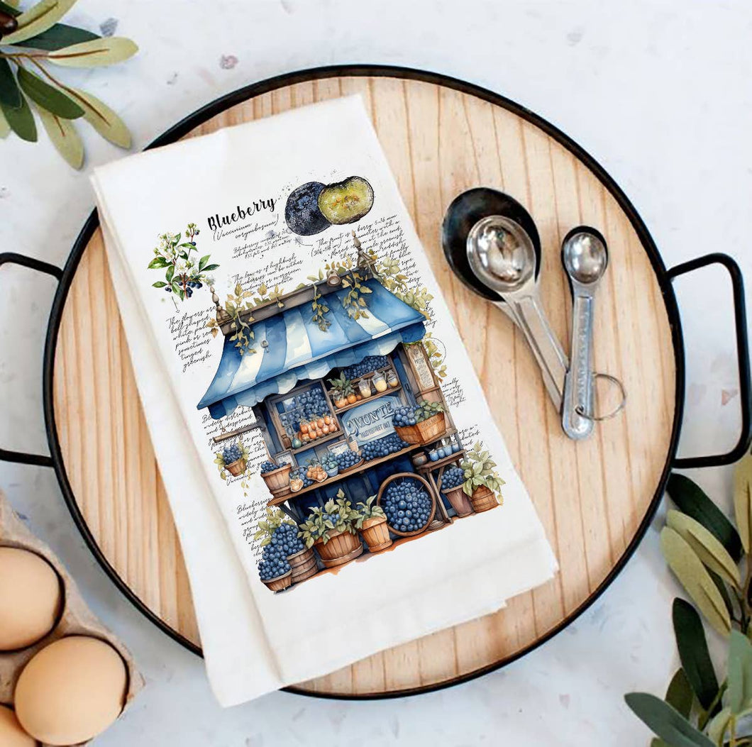 36-39 Vintage Blueberry Fruit Cart Market Flour Sack Tea Towel
