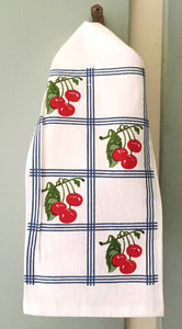 103-3  Country Cherry, blue, Retro Flour Sack Kitchen Towel