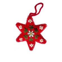 Load image into Gallery viewer, 151-12   Red Six Pointed Star Embroidered Wool Christmas Ornament
