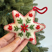 Load image into Gallery viewer, 151-12   White Six Pointed Star Embroidered Wool Christmas Ornament
