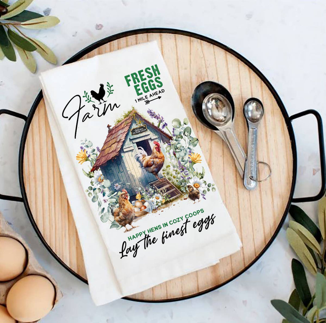 36-1151-1 Country Farm Chicken Coop Cotton Tea Towels