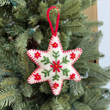 Load image into Gallery viewer, 151-12   White Six Pointed Star Embroidered Wool Christmas Ornament
