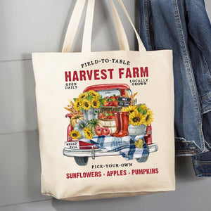 36-19   Autumn Fall Harvest Farms Red Truck 12 oz Canvas Tote Bag