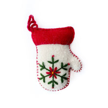 Load image into Gallery viewer, 151-12   White Mitten Embroidered Wool Christmas Ornament
