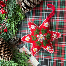 Load image into Gallery viewer, 151-12   Red Six Pointed Star Embroidered Wool Christmas Ornament
