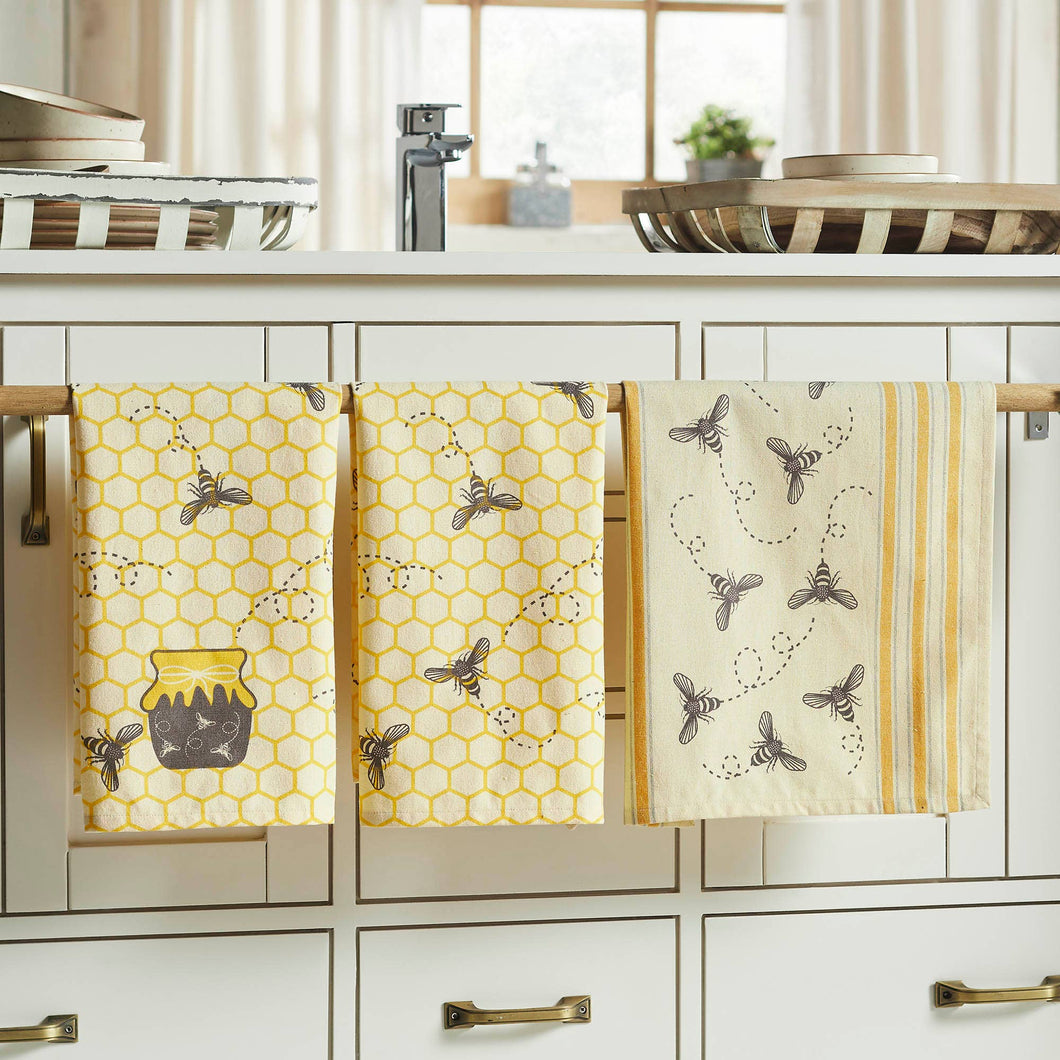 702-9711 Buzzy Bees Honeypot Tea Towel Set of 3 16x28