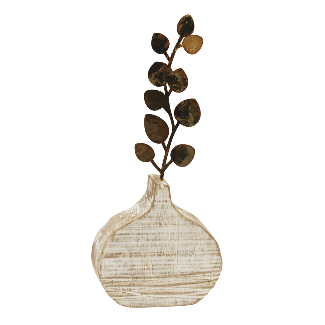 58-2276 VIP Wood 13.75 in. Brown Wood Vase with Floral Decor