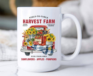 36-20   Autumn Fall Harvest Farms Red Truck Coffee Mug