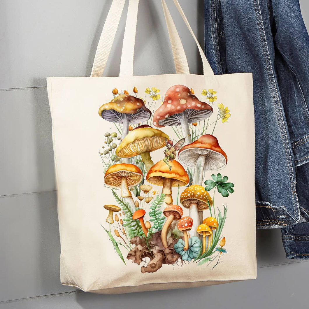 38-60 Vintage Mushrooms Botanicals Fairy 12 oz Canvas Tote Bag